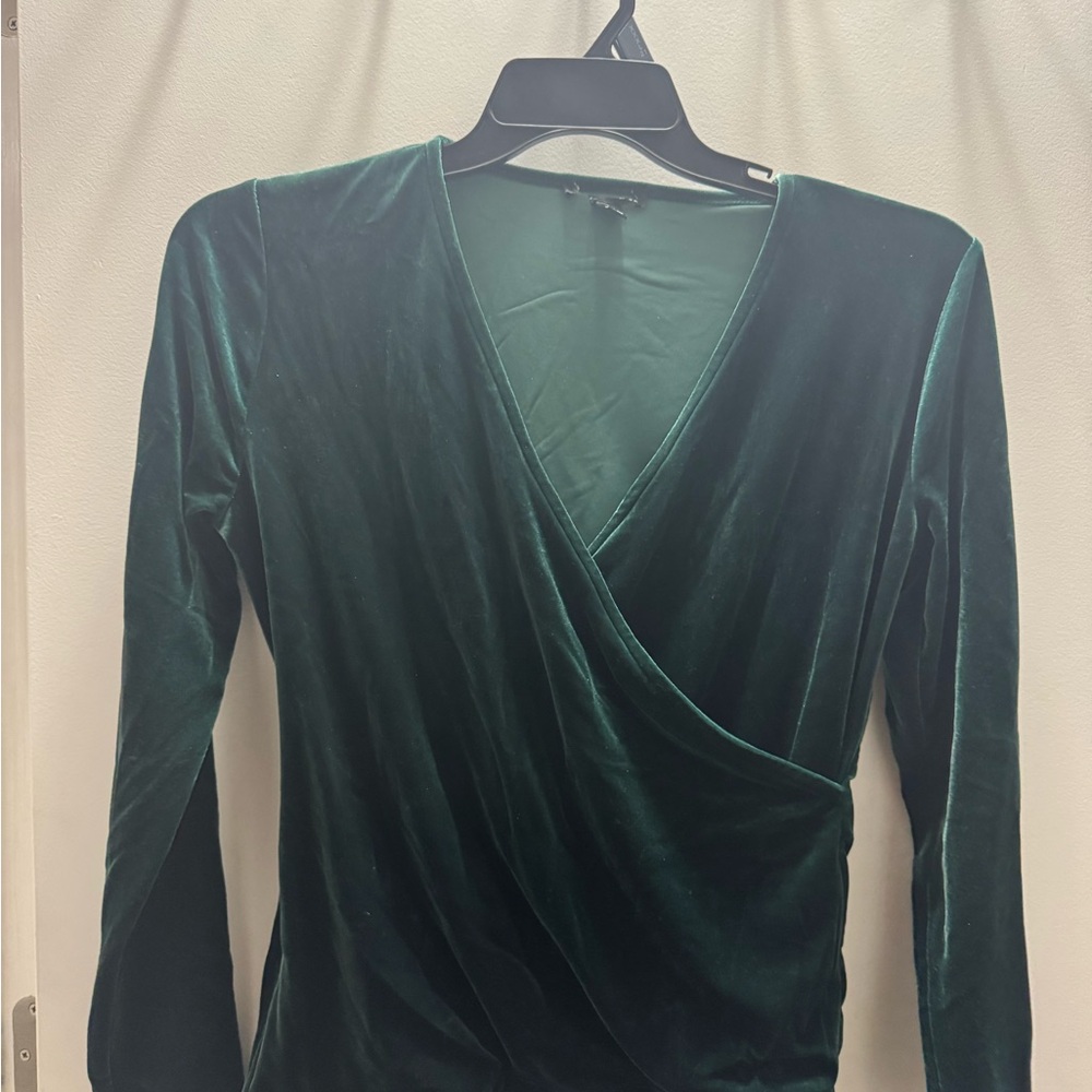 Emerald Green Velvet Wrap Top